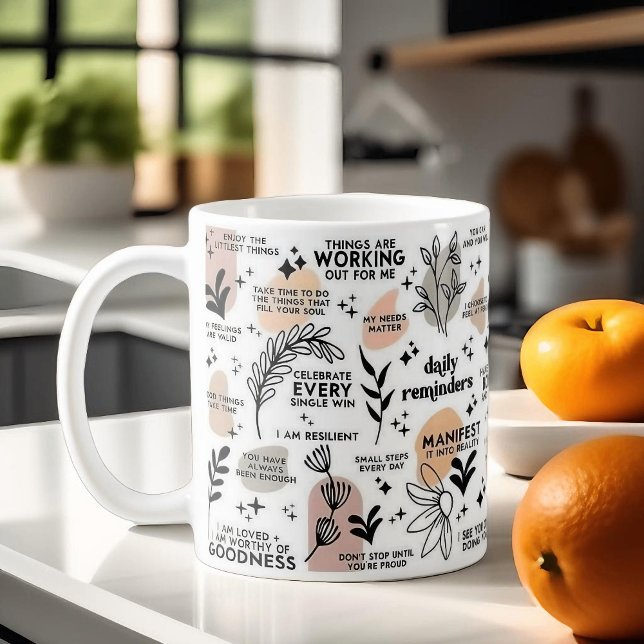 Boho Daily Erinnerungen Affirmations Tasse, 11 oz Kaffeetasse (Von Creator hochgeladen)