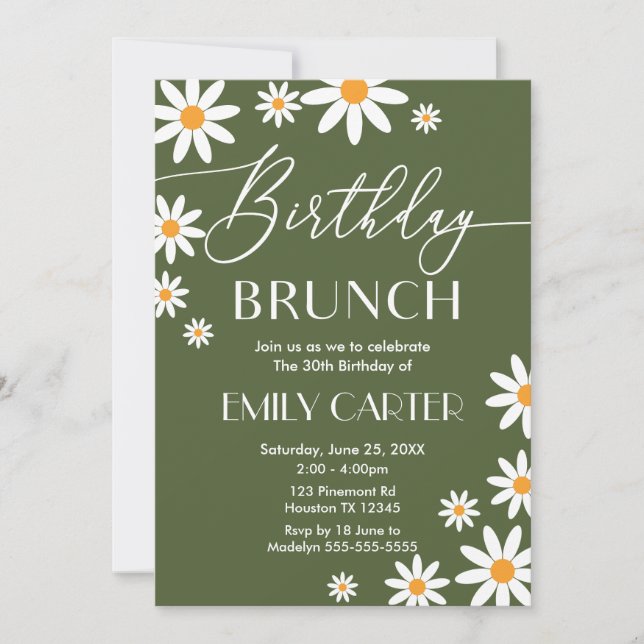 Boho Daisies Birthday Brunch Party Invitation  Einladung (Vorderseite)