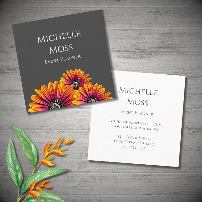 Boho Daisies Botanical Event Planner Gray Quadratische Visitenkarte (Von Creator hochgeladen)