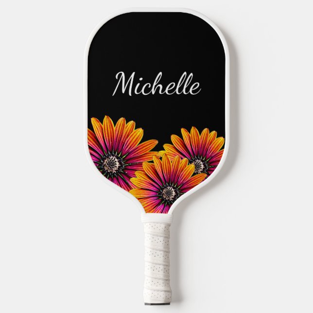 Boho Daisies Botanisches Rustikales Schwarzes Pickleball Schläger (Vorderseite)