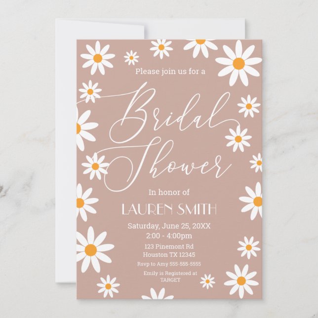 Boho Daisies Bridal Shower party Einladung (Vorderseite)