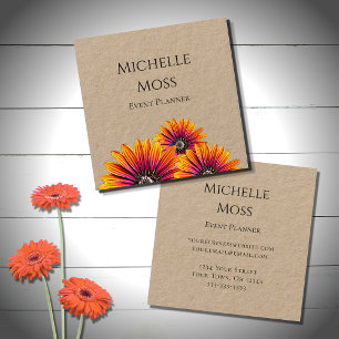 Boho Daisies Rustic Botanical Event Planner Quadratische Visitenkarte
