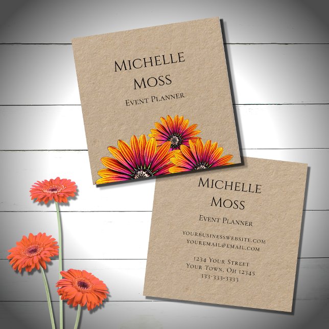 Boho Daisies Rustic Botanical Event Planner Quadratische Visitenkarte (Von Creator hochgeladen)