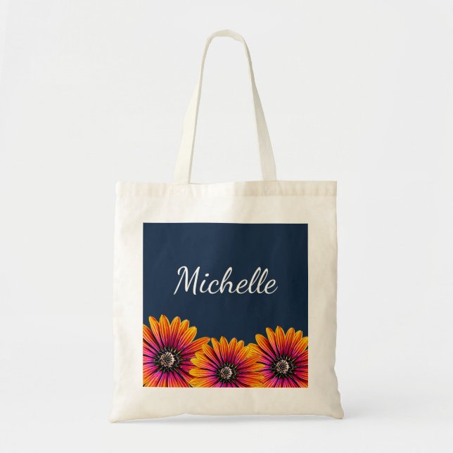 Boho Daisies Rustic Floral Botanical Navy Blue Tragetasche (Vorne)