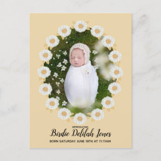 Boho Daisy Baby Girl Geburtserklärung Ankündigungspostkarte