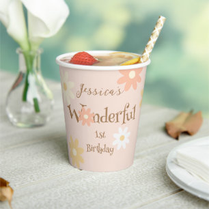 Boho Daisy Baby Onederful 1. Party Pappbecher