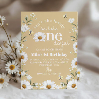 Boho Daisy Bee Einladung zum 1. Geburtstag