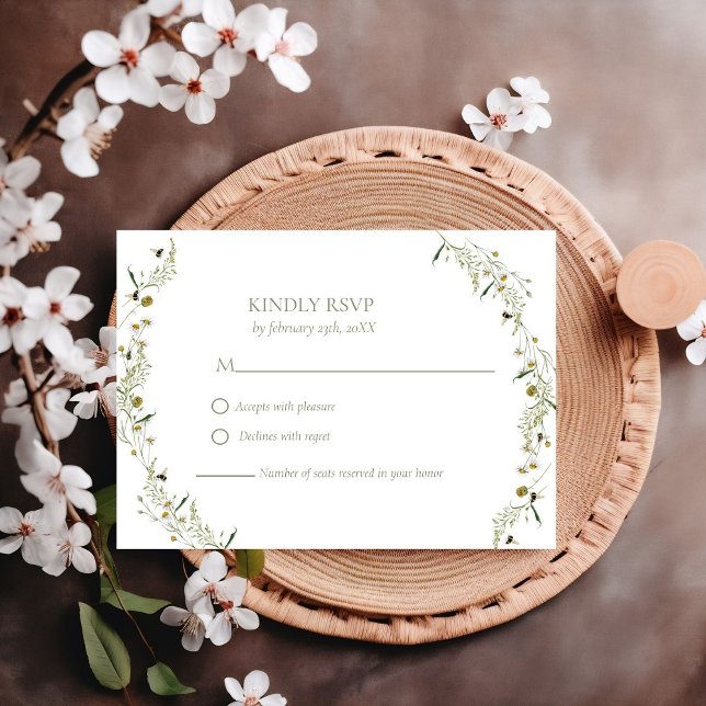 Boho Daisy Beidge Wildblume Wedding RSVP Karte (Von Creator hochgeladen)