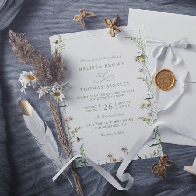 Boho-Daisy-Beidge-Wildflower-QR-Code-Hochzeit Einladung (Von Creator hochgeladen)