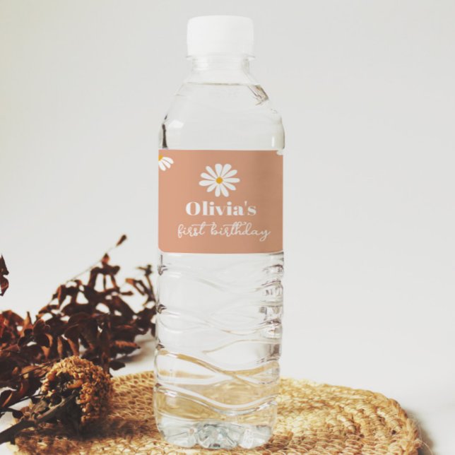 Boho Daisy Birthday Party Water Flasche Label Wasserflaschenetikett (Von Creator hochgeladen)