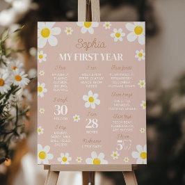 Boho Daisy Bloom 1. Geburtstags-Milestone-Zeichen Poster