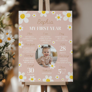 Boho Daisy Bloom Erstes Jahr Foto Milestone Poster