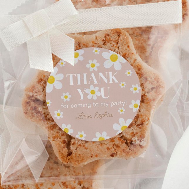 Boho Daisy Bloom Girl Birthday Runder Aufkleber (Von Creator hochgeladen)