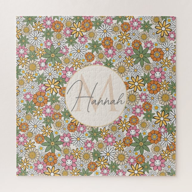 Boho Daisy Blume 70er Groovy Floral Puzzle (Vertikal)