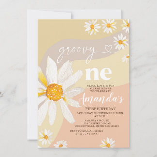 Boho Daisy Blume Groovy One Birthday Party Einladung