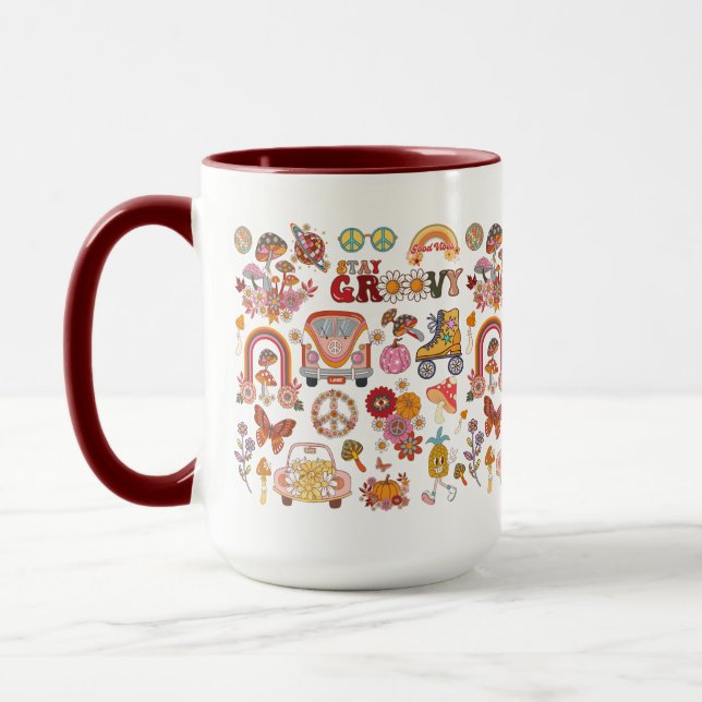 Boho Daisy Blume Retro Groovy Blumendesign Tasse (Links)