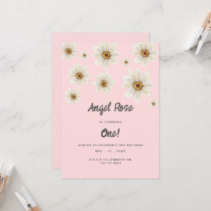 Boho Daisy Blumen Mädchen 1. Geburtstag Rosa Süß Einladung