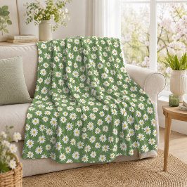Boho-Daisy-Blumenmuster Grün Fleecedecke