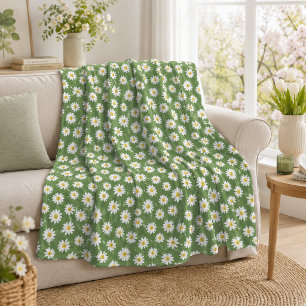 Boho-Daisy-Blumenmuster Grün Fleecedecke