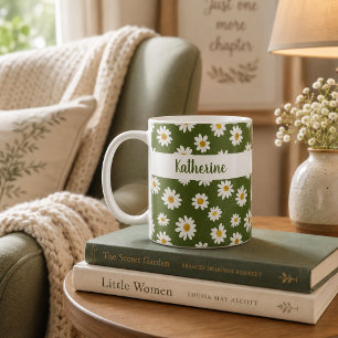 Boho-Daisy-Blumenmuster Grün Kaffeetasse