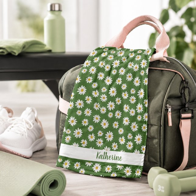 Boho-Daisy-Blumenmuster Grün Name Sport Handtuch (Von Creator hochgeladen)