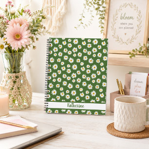 Boho-Daisy-Blumenmuster Grüner Name Notizbuch