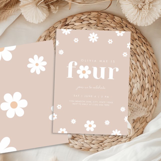Boho Daisy - Einladung zum vierten Geburtstag (Von Creator hochgeladen)
