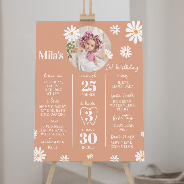 Boho Daisy First Birthday Milestone Sign Poster (Von Creator hochgeladen)