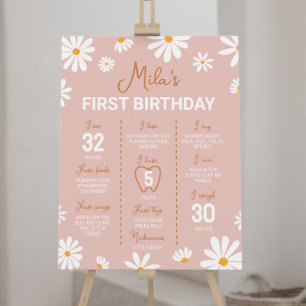 Boho Daisy First Birthday Milestone Sign Poster