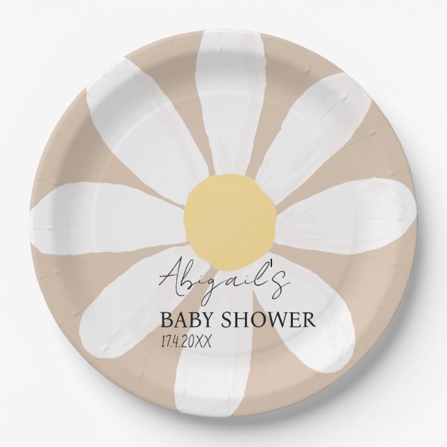 Boho Daisy Floral Baby Dusche Pappteller (Vorderseite)