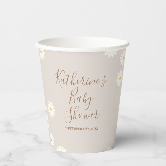 Boho Daisy Floral Baby Shooting Paper Cups Pappbecher (Vorderseite)