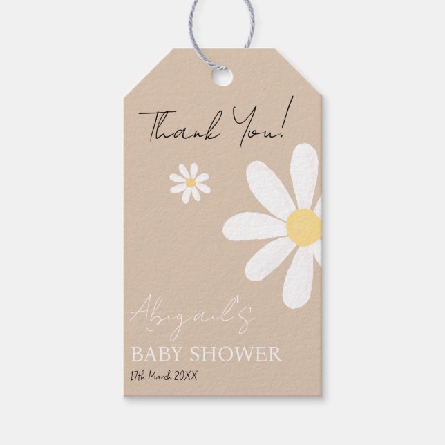 Boho Daisy Floral Baby Shower Geschenkanhänger (Vorderseite)