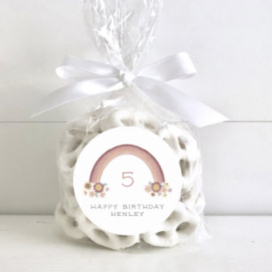 Boho Daisy Floral Rainbow Girls Birthday Runder Aufkleber