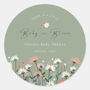 Boho Daisy Floral Sage Green Baby in Blütendusche Runder Aufkleber