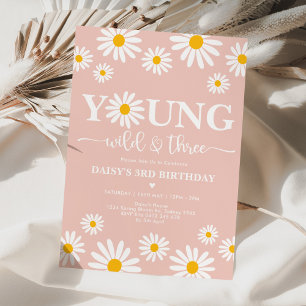 Boho Daisy Floral Young Wild & Drei 3. Geburtstag Einladung