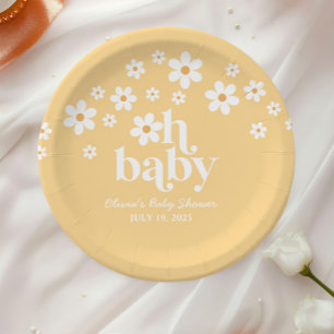 Boho Daisy gelbe Babydusche Pappteller