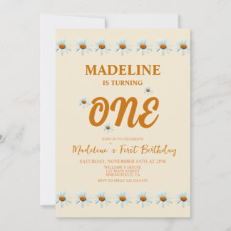 Boho Daisy Girls 1. Geburtstags-Party Einladung