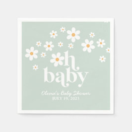 Boho Daisy green Baby Shower Napkins Serviette