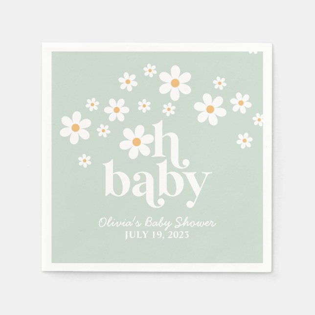 Boho Daisy green Baby Shower Napkins Serviette (Vorderseite)