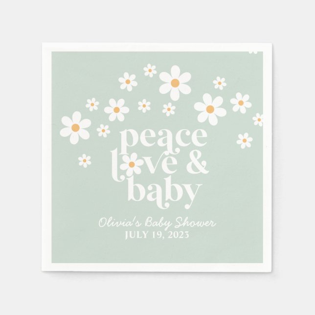 Boho Daisy green Peace Liebe Baby Shower Serviette (Vorderseite)