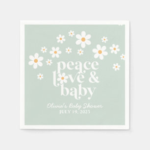 Boho Daisy grün Peace Love Baby Shower Serviette
