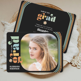 Boho Daisy Retro Text Foto Graduation Party Einladung