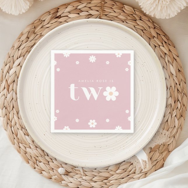Boho Daisy Second Birthday Napkin Serviette (Von Creator hochgeladen)
