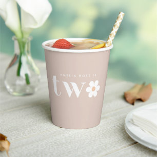 Boho Daisy Second Birthday Party Paper Cup Pappbecher