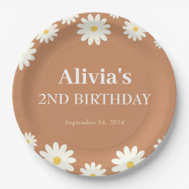 Boho Daisy Two Floral Brown Bohemisch 2. Geburtsta Pappteller