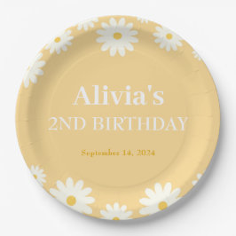 Boho Daisy Two Floral Golden Bohemisch 2. Geburtst Pappteller