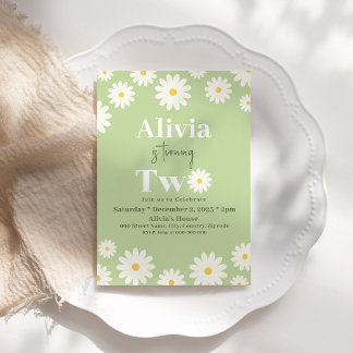 Boho Daisy Two Floral Green Bohemisch 2. Geburtsta Einladung