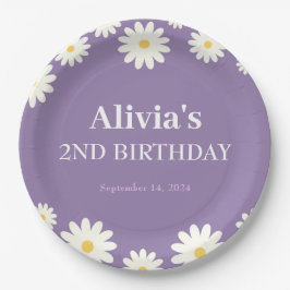 Boho Daisy Two Floral Lila Bohemisch 2. Geburtstag Pappteller
