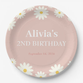 Boho Daisy Two Floral Pink Bohemisch 2. Geburtstag Pappteller