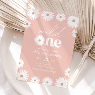 Boho Daisy Wild Ein 1. Geburtstag Party Einladung